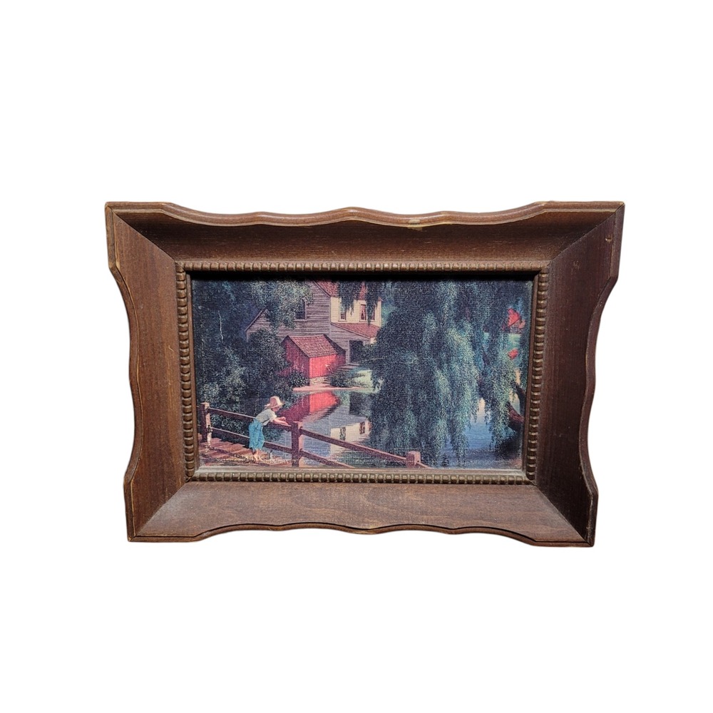 Vintage Turner Wall Accessory Americana Landscape Framed Print 5x8 Wood Frame